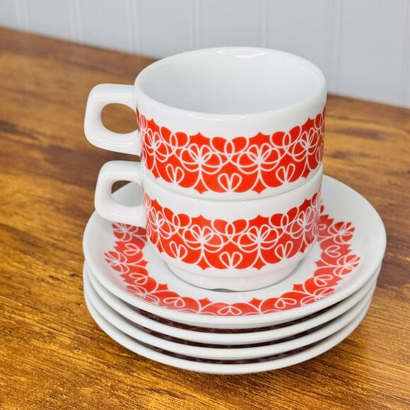 notNeutral Espresso Cappuccino MCM Red White 2 Cups 4 Saucers  3oz. Poland 6pc - Picture 2 of 11